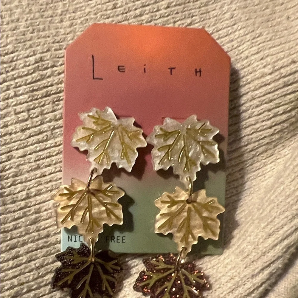 Leith Gold and Brown Leaf Earrings